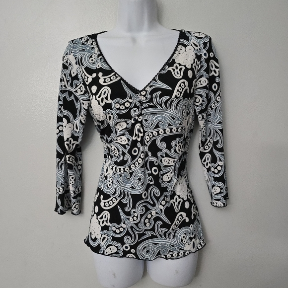 Wrapper Tops - Wrapper Vintage Top Y2K Cinched Bust Size S/M Black White Textured Slinky